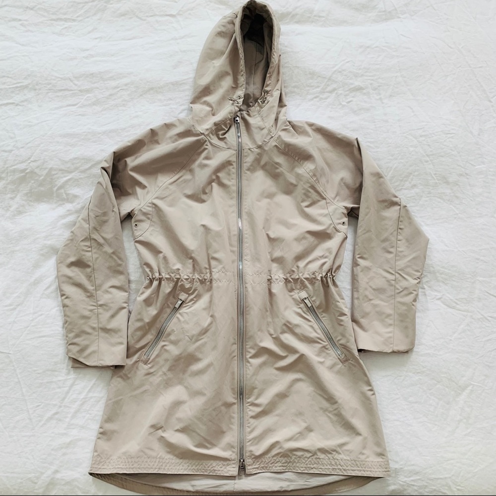 Athleta Light Taupe Hooded Trench Raincoat